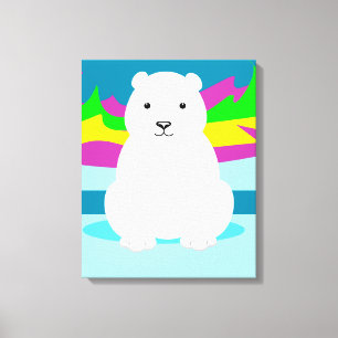 Farbige Aurora Borealis und Eisbär Leinwanddruck