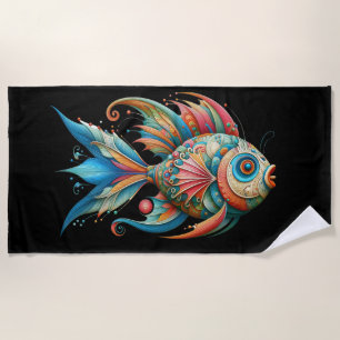 FARBIGE AUSGEFEILTE VERZIERTE WHIMSICAL FISCHE STRANDTUCH