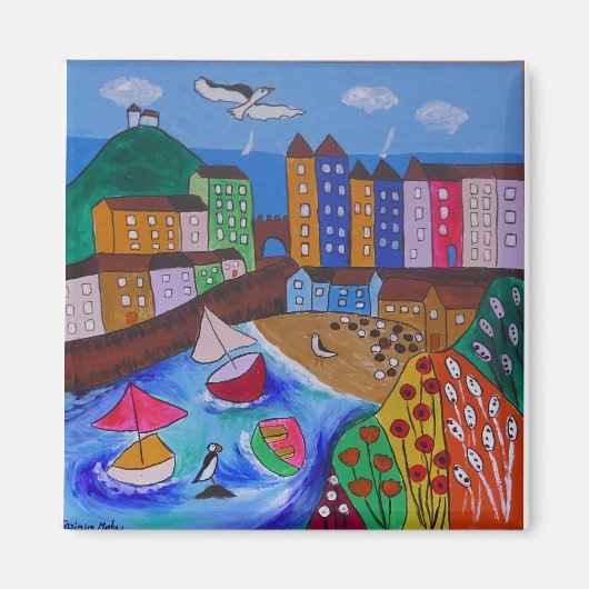 Farbige Aussicht auf Tenby Magnet (Vorne)