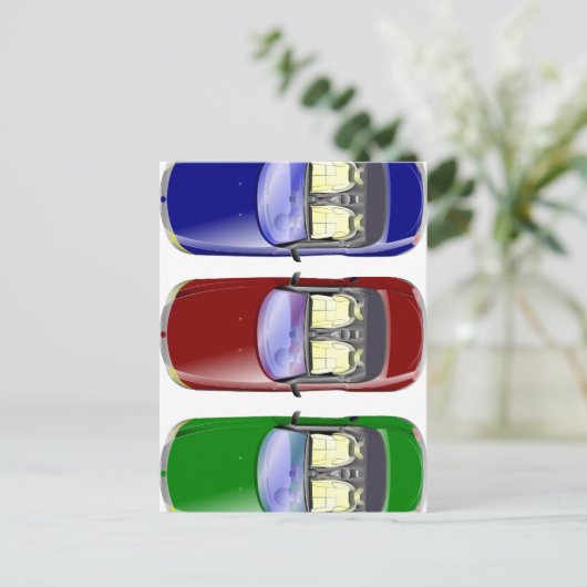 Farbige Autos Postkarte (Stehend Vorderseite)