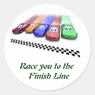 farbige Autos, Race you to Finish Line Runder Aufkleber