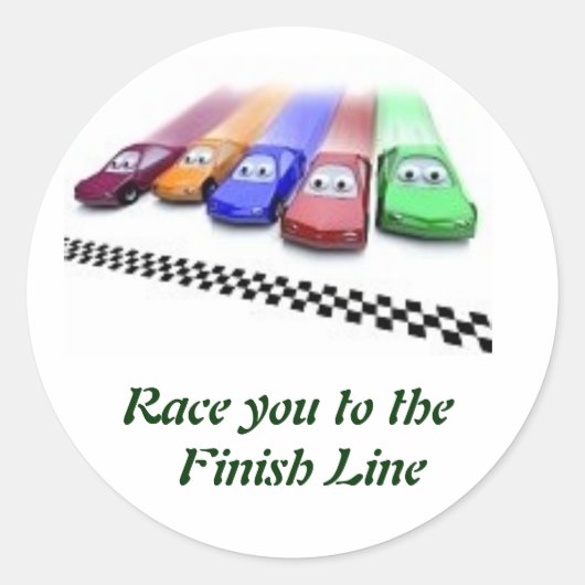 farbige Autos, Race you to Finish Line Runder Aufkleber (Vorderseite)