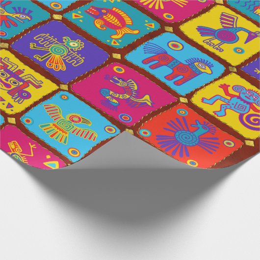Farbige Azteken mexikanische Tiere 1 Geschenkpapier (Ecke)