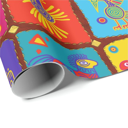 Farbige Azteken mexikanische Tiere 1 Geschenkpapier (Rolleneckpunkt)