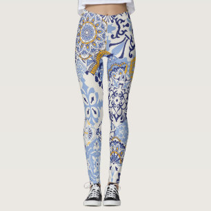 Farbige Azulejos-Fliesen: handgezeichnet Muster. Leggings