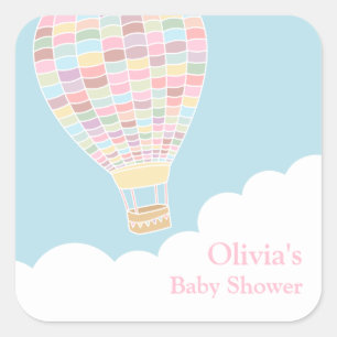 Farbige Baby-Party-Sticker mit Heißluftballon Quadratischer Aufkleber