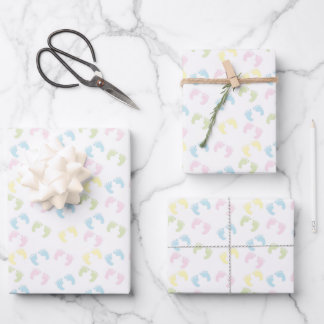 Farbige Babyfußdrucke Geschenkpapier Set