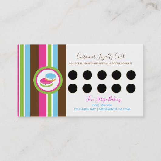 Farbige Bäckerei Macaroons Kundenloycard Treuekarte (Rückseite)