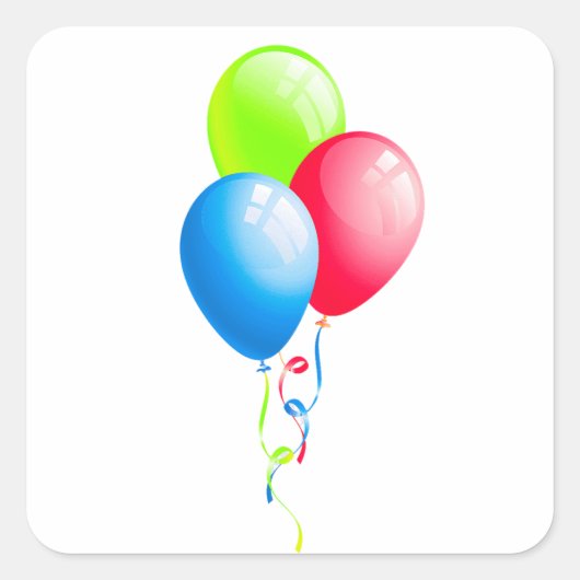 Farbige Ballons mit Ribbons Quadratischer Aufkleber (Vorderseite)