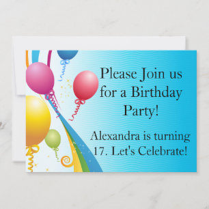 Farbige Balloons Curly Ribbons Einladung