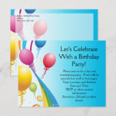 Farbige Balloons | Curly Ribbons Einladungspostkarte (Vorne/Hinten)