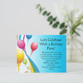 Farbige Balloons | Curly Ribbons Einladungspostkarte (Stehend Vorderseite)