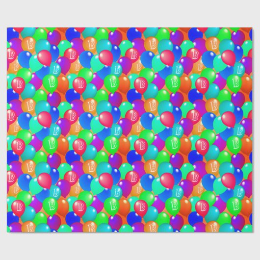 Farbige Balloons Custom Monogram Happy Joyful Fun Geschenkpapier (Flach)