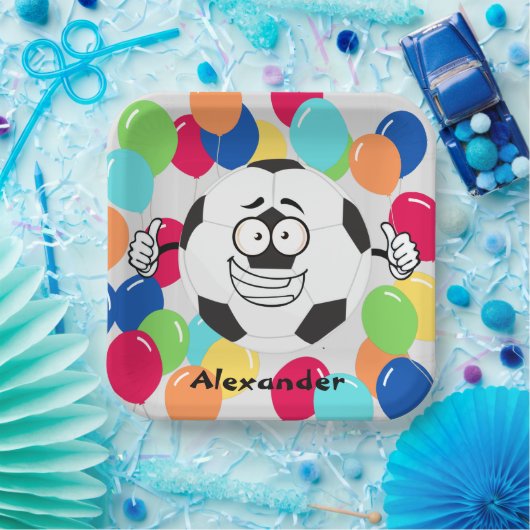 Farbige Balloons Fußball lustiges Gesicht Pappteller (Party)