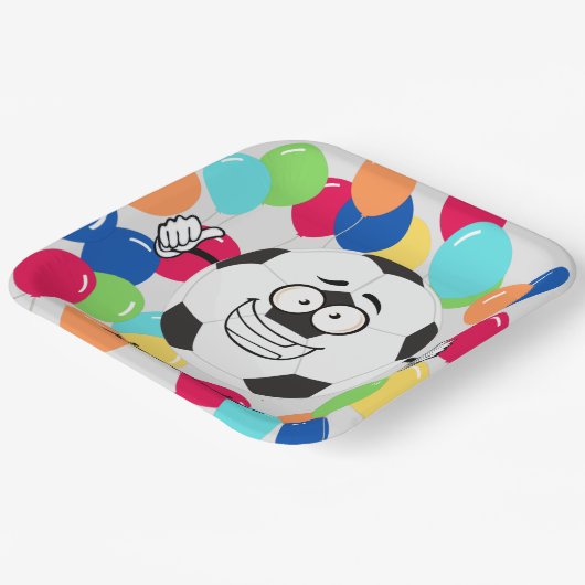 Farbige Balloons Fußball lustiges Gesicht Pappteller (Gewinkelt)