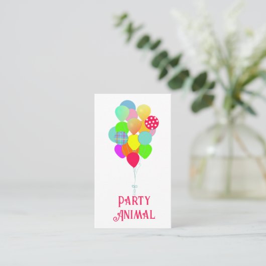 Farbige Balloons Party Planer Business Card Visitenkarte (Stehend Vorderseite)