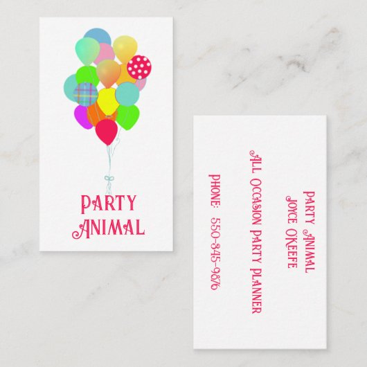 Farbige Balloons Party Planer Business Card Visitenkarte (Vorne/Hinten)