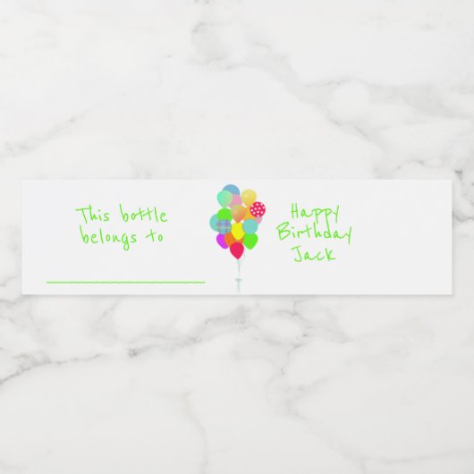 Farbige Balloons Personalisiert Wasserflaschenetikett (Einzelnes Label)