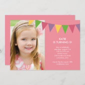 Farbige Banner Foto Geburtstag Einladung - Rosa (Vorne/Hinten)