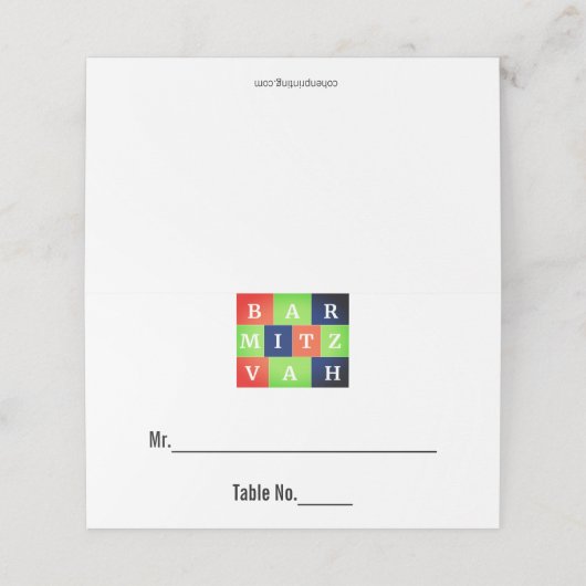 Farbige Bar Mitzvah-Platzkarten, Tischkarte Platzkarte (Außenseite Aufgefaltet)