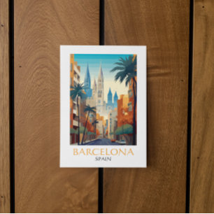 Farbige Barcelona Spanien Retro Vintage Reise Postkarte