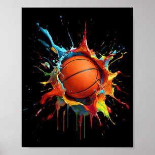 Farbige Basketball Splash Slam Dunk Basketball Sp Poster