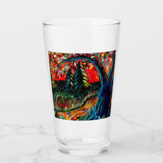 Farbige Bäume und Flussgemälde Glas (Vorderseite)