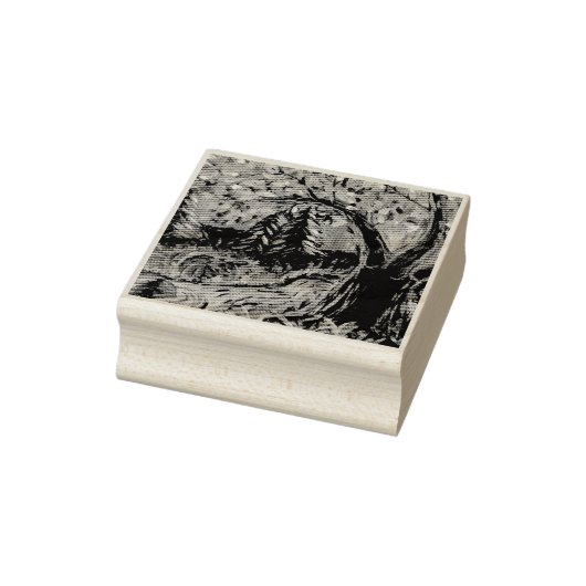 Farbige Bäume und Flussgemälde Gummistempel (Stempel)