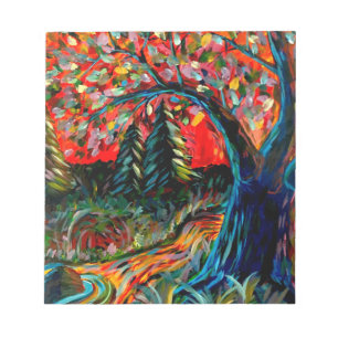 Farbige Bäume und Flussgemälde Notizblock