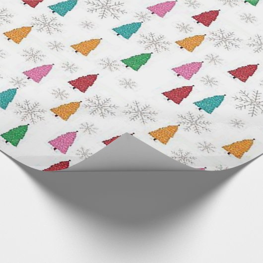"Farbige Bäume und Schneeflocken" Weihnachtsgebäck Geschenkpapier (Ecke)