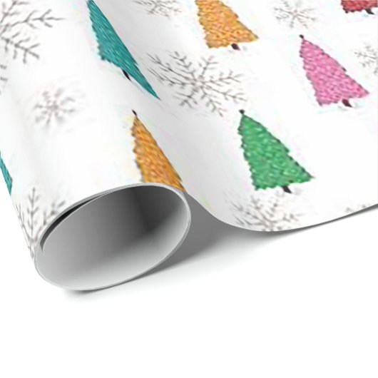 "Farbige Bäume und Schneeflocken" Weihnachtsgebäck Geschenkpapier (Rolleneckpunkt)