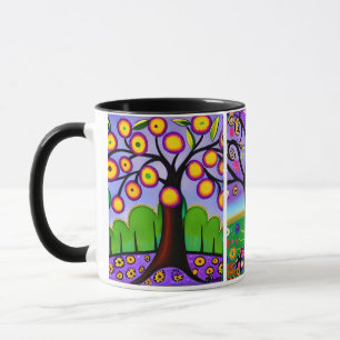 Farbige Bäume   Volkskunst   Whimsical AI-Kunst Tasse