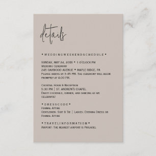 Farbige bearbeitbare Hochzeits-Detailkarte Begleitkarte