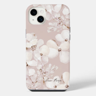 Farbige, beige Blume mit weißer Wasserfarbe, Monog iPhone 14 Plus Hülle
