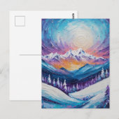 Farbige Berge und Kiefern Postkarte (Vorne/Hinten)