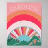 Farbige Berglandschaft Sonnenuntergang Mädchen Poster (Vorne)