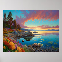 Farbige Bergsee-Blumen-Kunst
