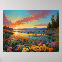 Farbige Bergsee-Blumen-Kunst