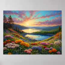 Farbige Bergsee-Blumen-Kunst