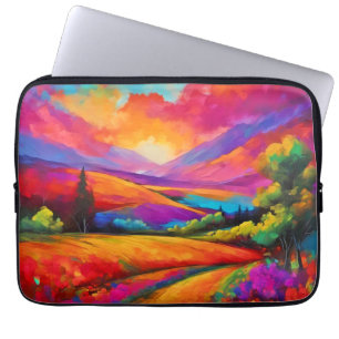 Farbige Bergsonnenuntergangslandschaftsmalerei Laptopschutzhülle