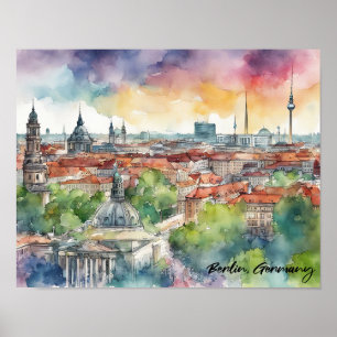 Farbige Berlin Deutschland Skyline Aquarell Poster
