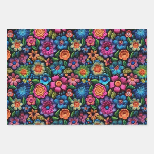 Farbige bestickte Blume Geschenkpapier Set (Vorderseite 2)