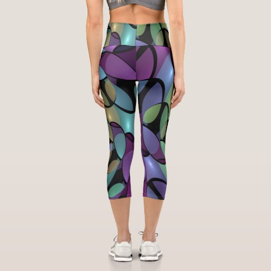 Farbige Bewegungen Abstrakte Trippy Fraktal Art Capri Leggings (Rückseite)