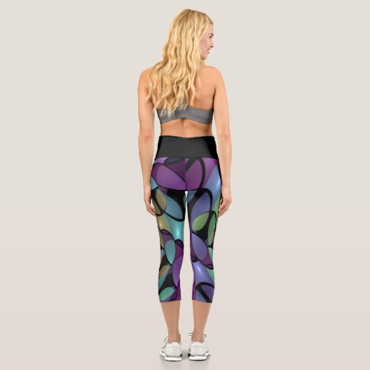 Farbige Bewegungen Abstrakte Trippy Fraktal Art Capri Leggings (Rückseite)