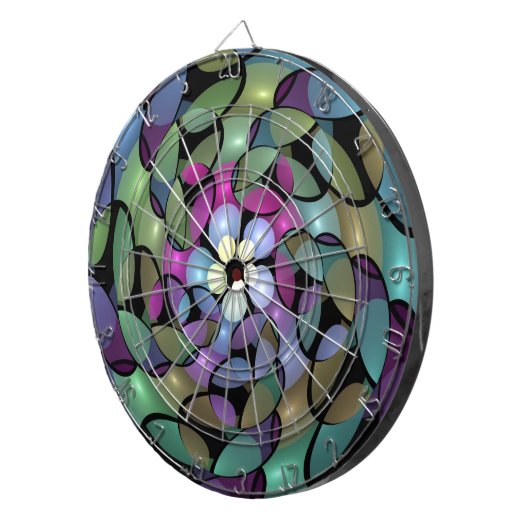 Farbige Bewegungen Abstrakte Trippy Fraktal Art Dartscheibe (Vorderseite rechts)