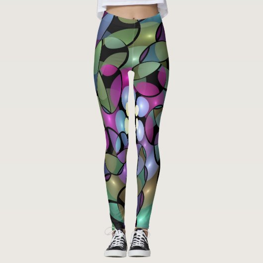 Farbige Bewegungen Abstrakte Trippy Fraktal Art Leggings (Vorderseite)