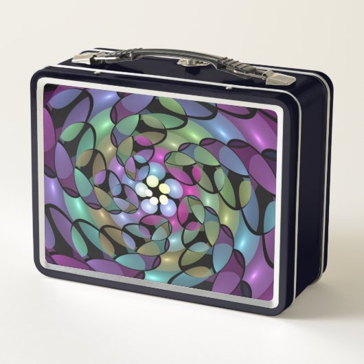 Farbige Bewegungen Abstrakte Trippy Fraktal Art Metall Brotdose (Rückseite)