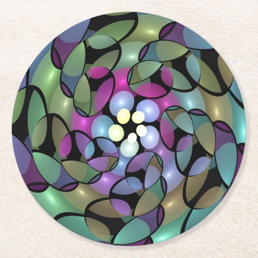 Farbige Bewegungen Abstrakte Trippy Fraktal Art Runder Pappuntersetzer (Vorderseite)