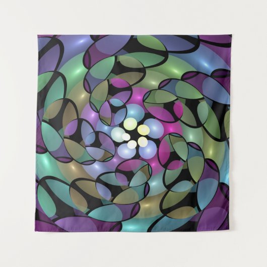 Farbige Bewegungen Abstrakte Trippy Fraktal Art Wandteppich (Vorderseite (Horizontal))