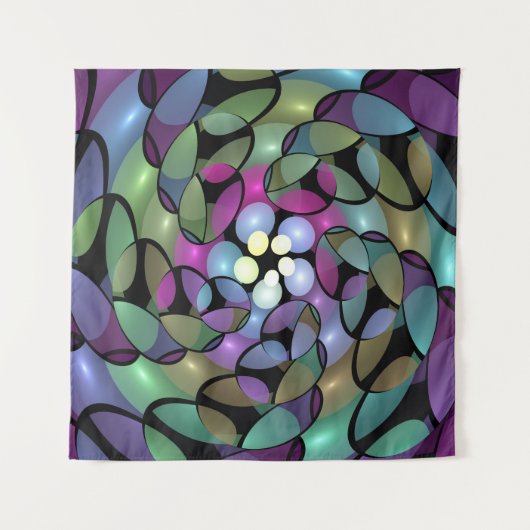 Farbige Bewegungen Abstrakte Trippy Fraktal Art Wandteppich (Vorderseite)